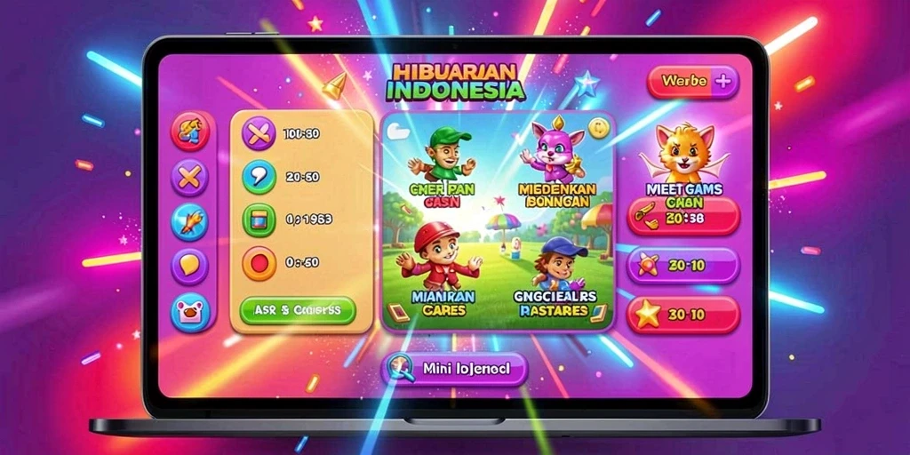 Screenshot menunjukkan tema slot yang penuh warna dan menarik.
